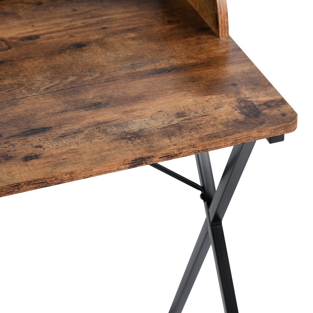 47" Brown and Black Wood and Metal X-Shape Computer Desk