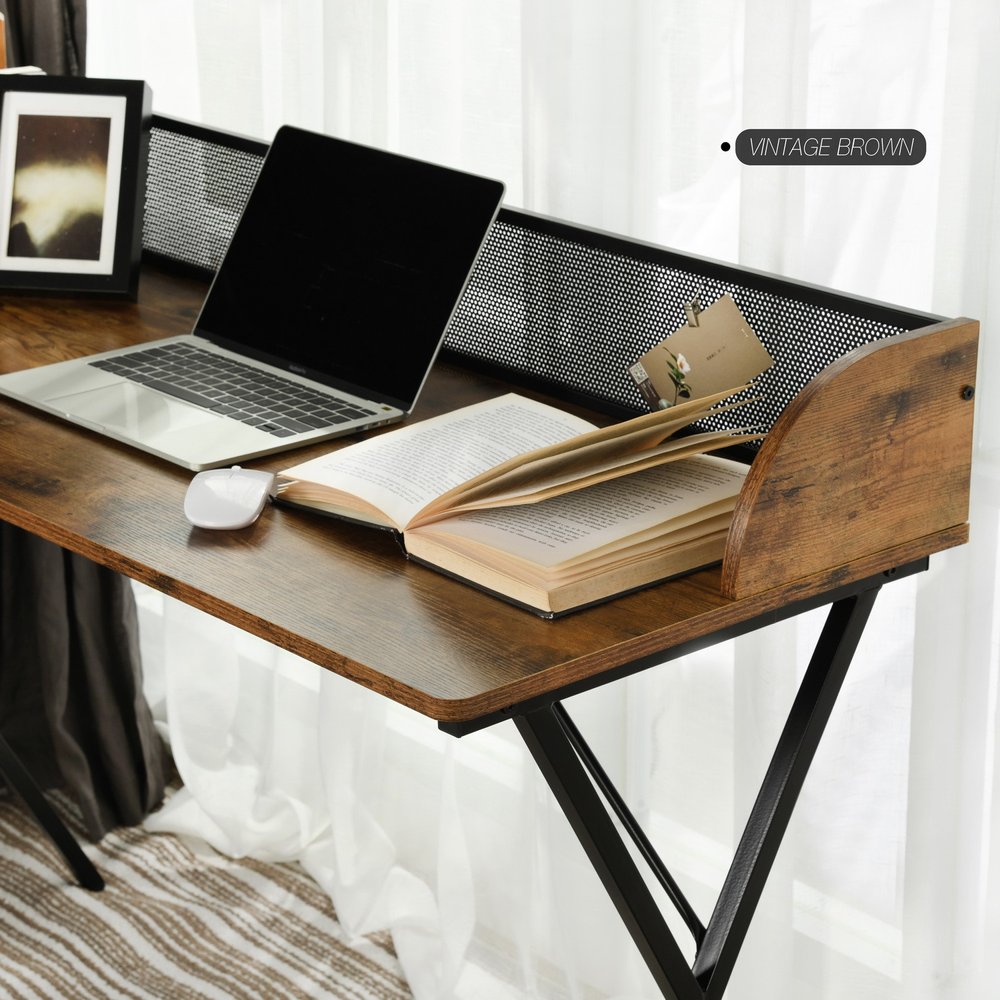 47" Brown and Black Wood and Metal X-Shape Computer Desk