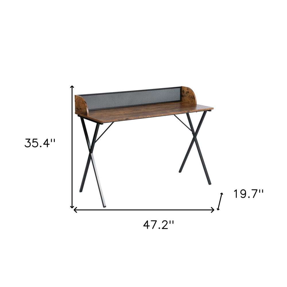 47" Brown and Black Wood and Metal X-Shape Computer Desk
