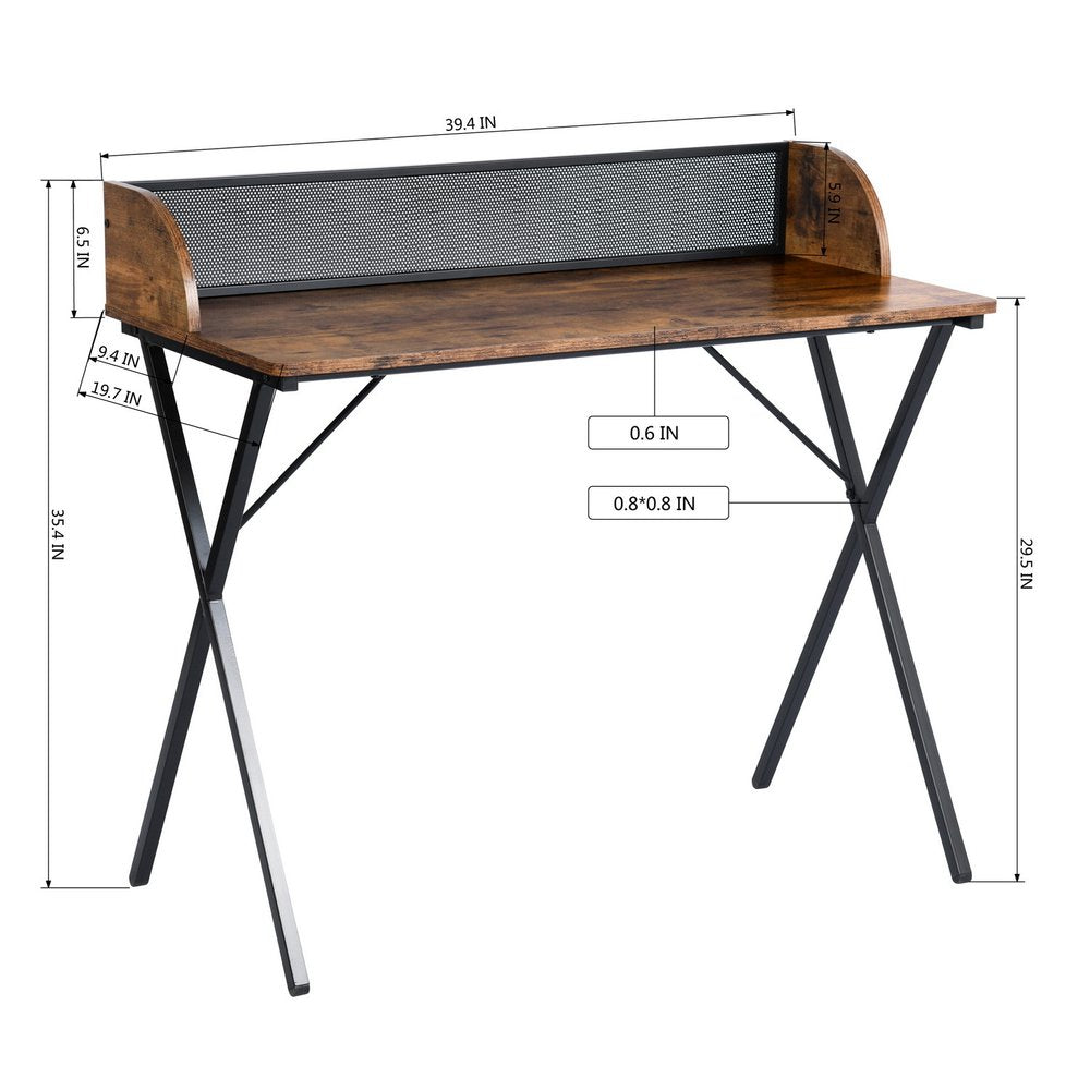39" Brown and Black Wood and Metal X-Shape Computer Desk