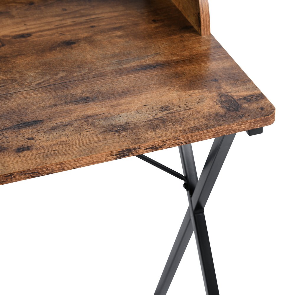 39" Brown and Black Wood and Metal X-Shape Computer Desk