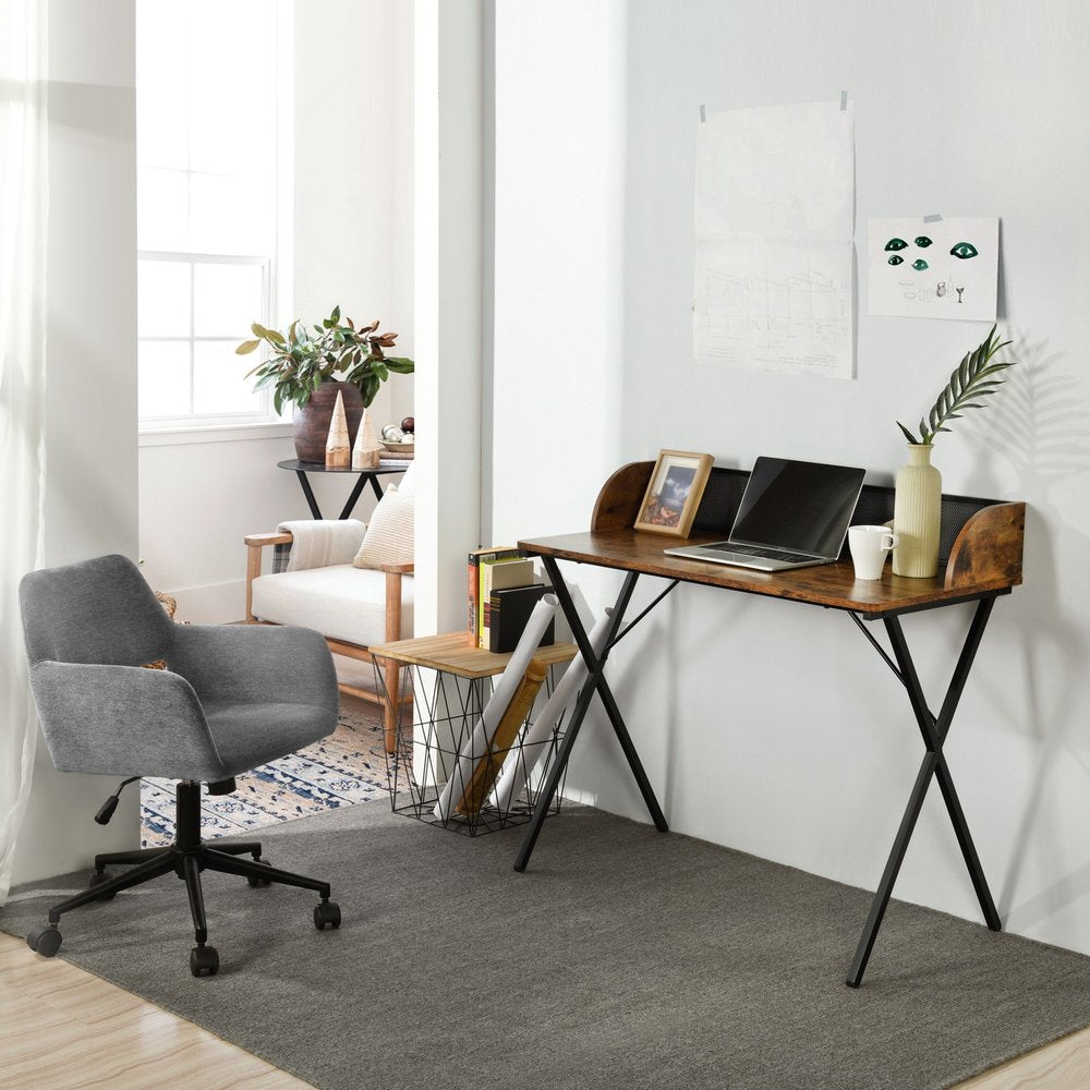 39" Brown and Black Wood and Metal X-Shape Computer Desk