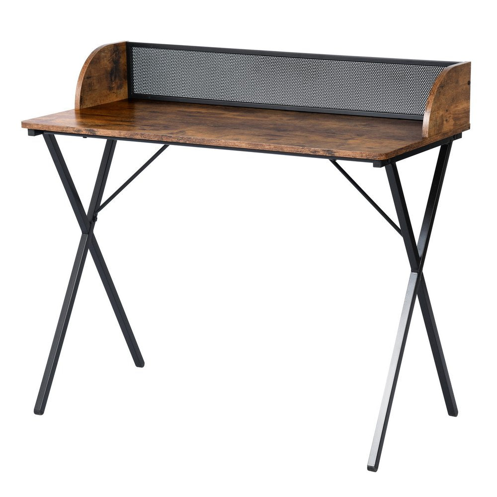 39" Brown and Black Wood and Metal X-Shape Computer Desk