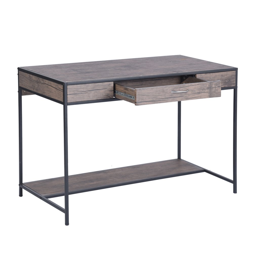 43" Brown and Black Wood and Metal H-Shape Computer Desk
