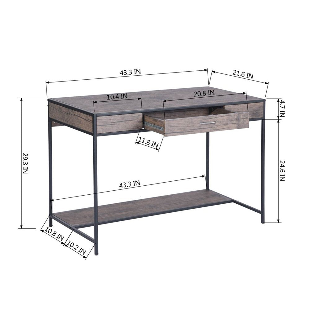 43" Brown and Black Wood and Metal H-Shape Computer Desk