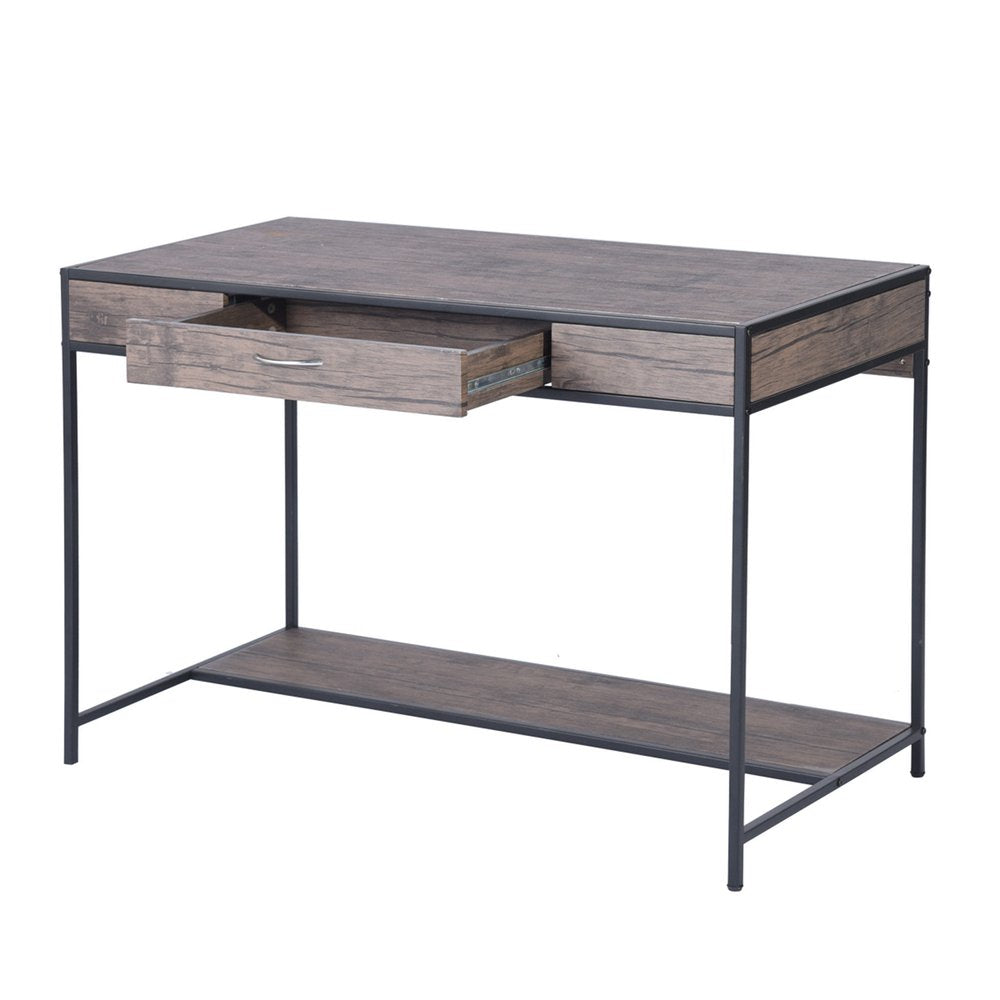 43" Brown and Black Wood and Metal H-Shape Computer Desk