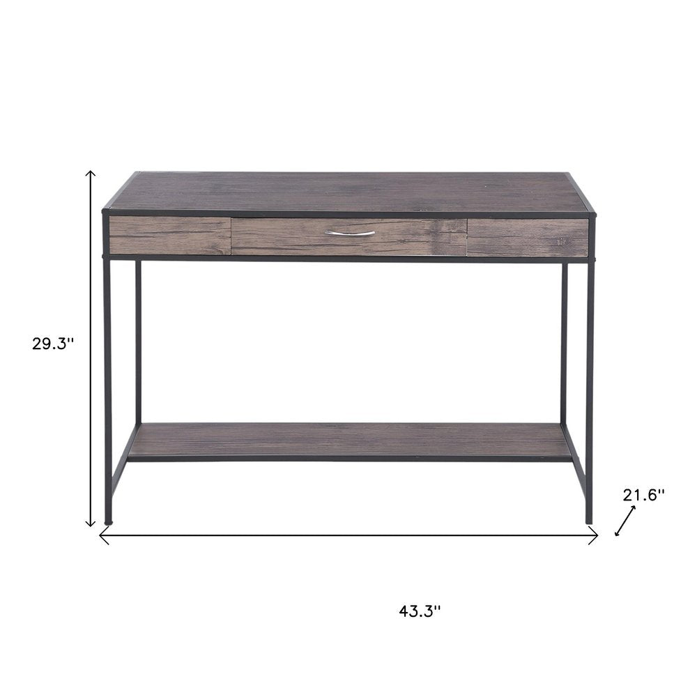 43" Brown and Black Wood and Metal H-Shape Computer Desk