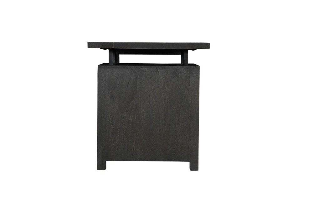 68" Black Carved Floral Scroll Solid Wood Computer Desk With Three Drawers
