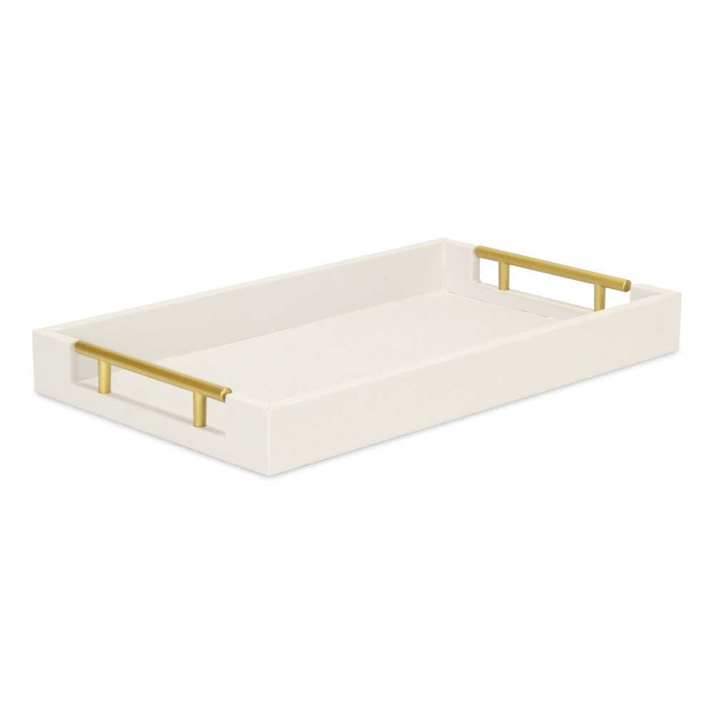 16" Wood Faux Shagreen Serving Tray With Handles