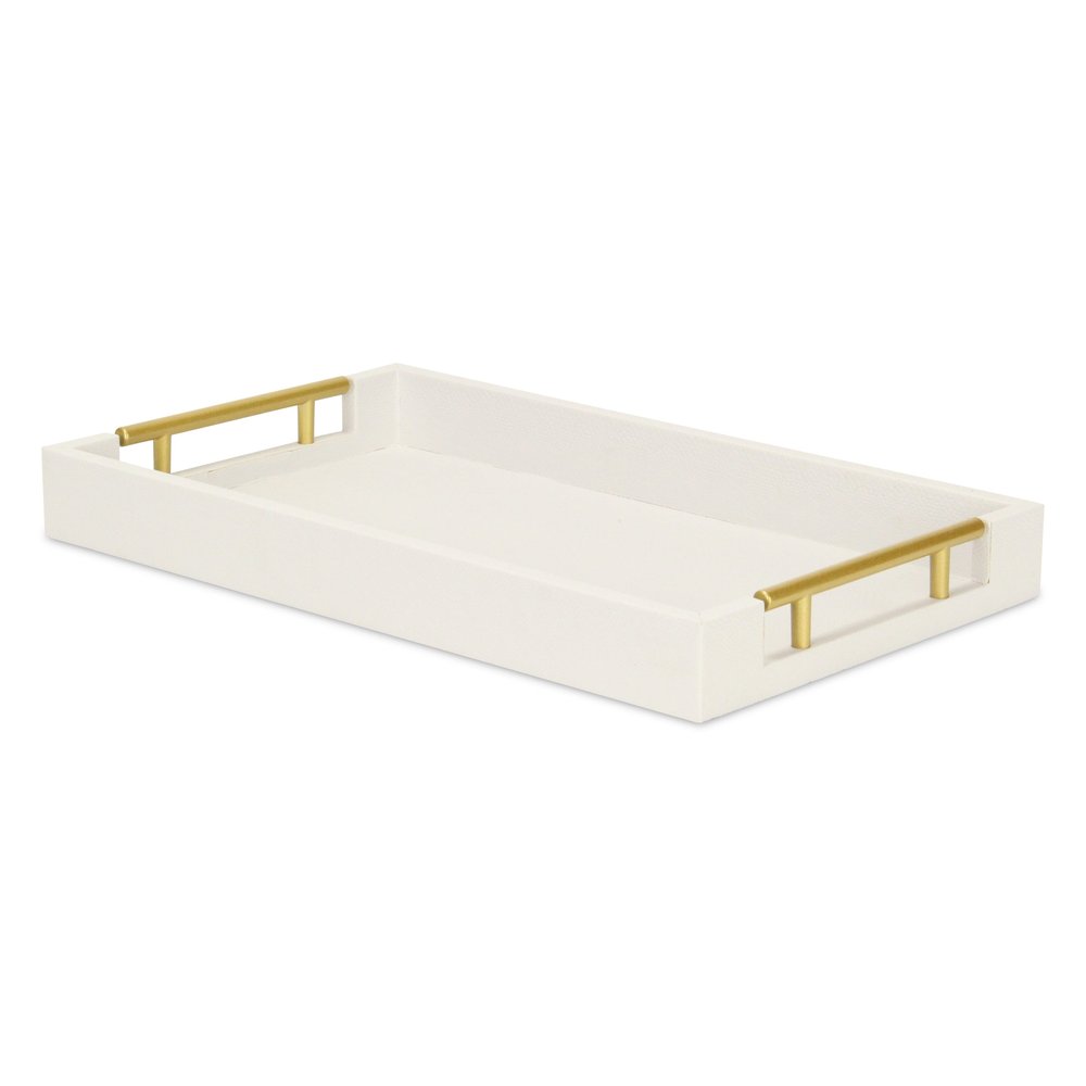 16" Wood Faux Shagreen Serving Tray With Handles