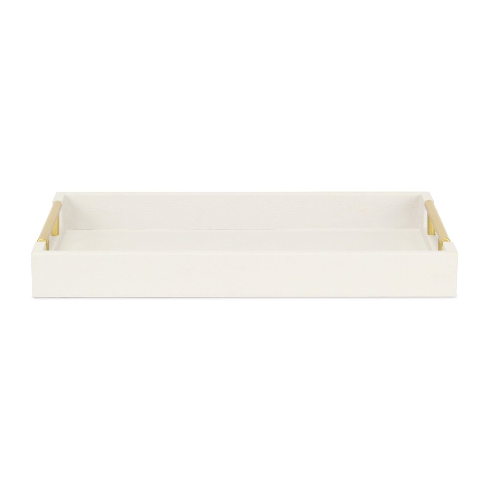 16" Wood Faux Shagreen Serving Tray With Handles