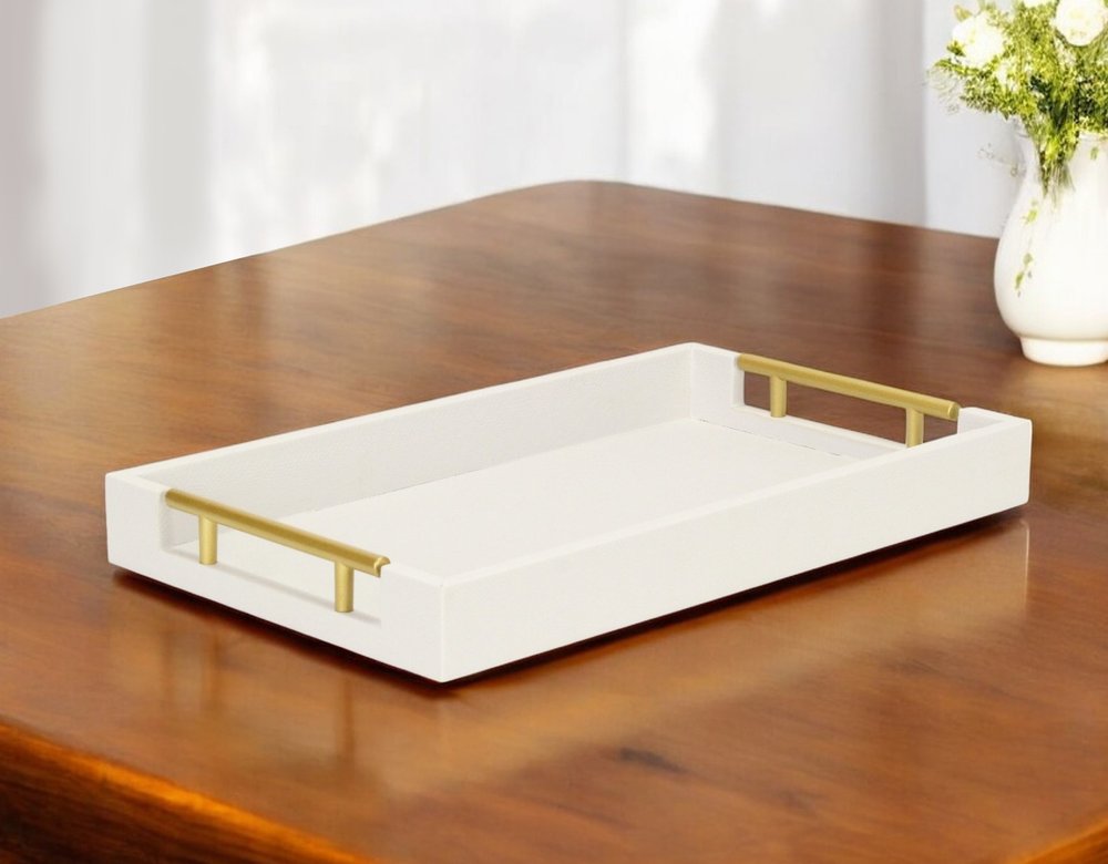 16" Wood Faux Shagreen Serving Tray With Handles