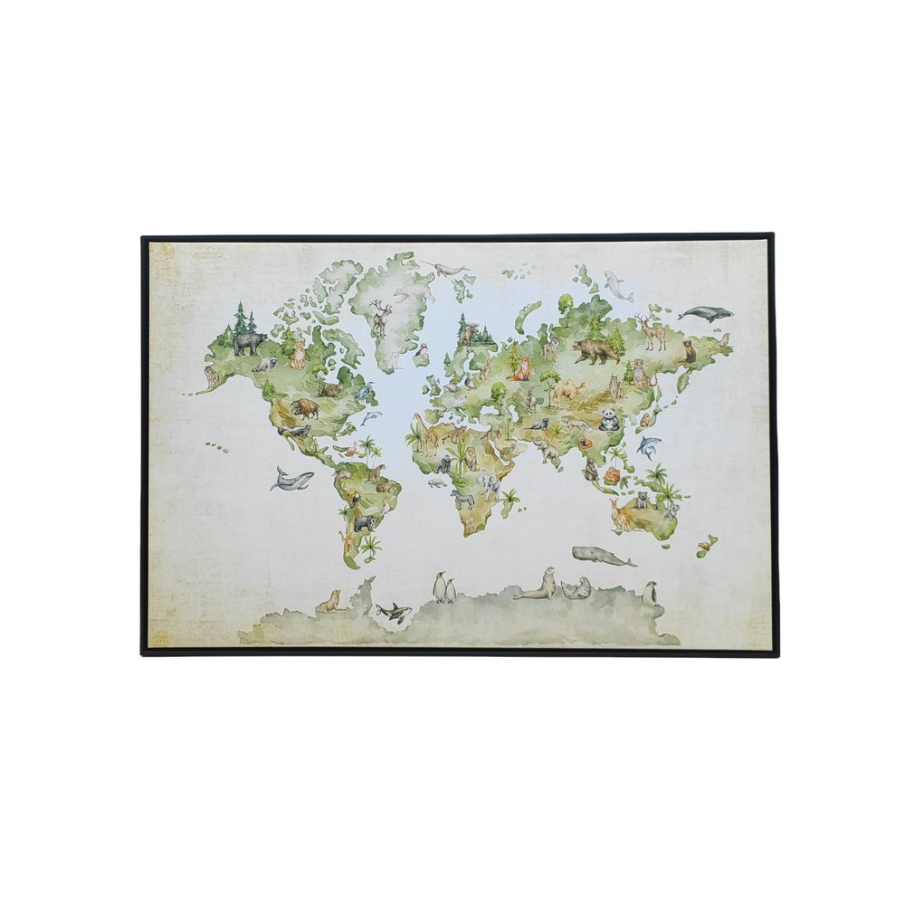 Animal World Map Black Floater Frame Print Wall Art