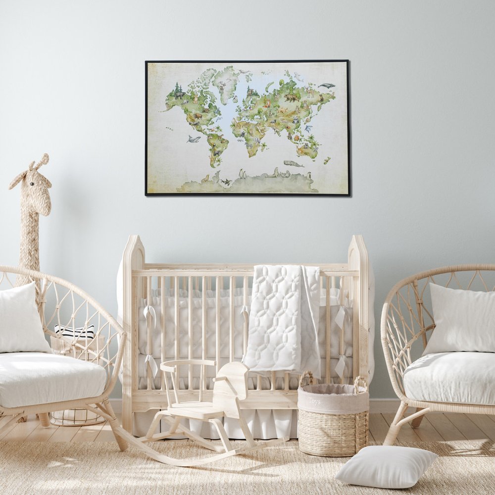 Animal World Map Black Floater Frame Print Wall Art