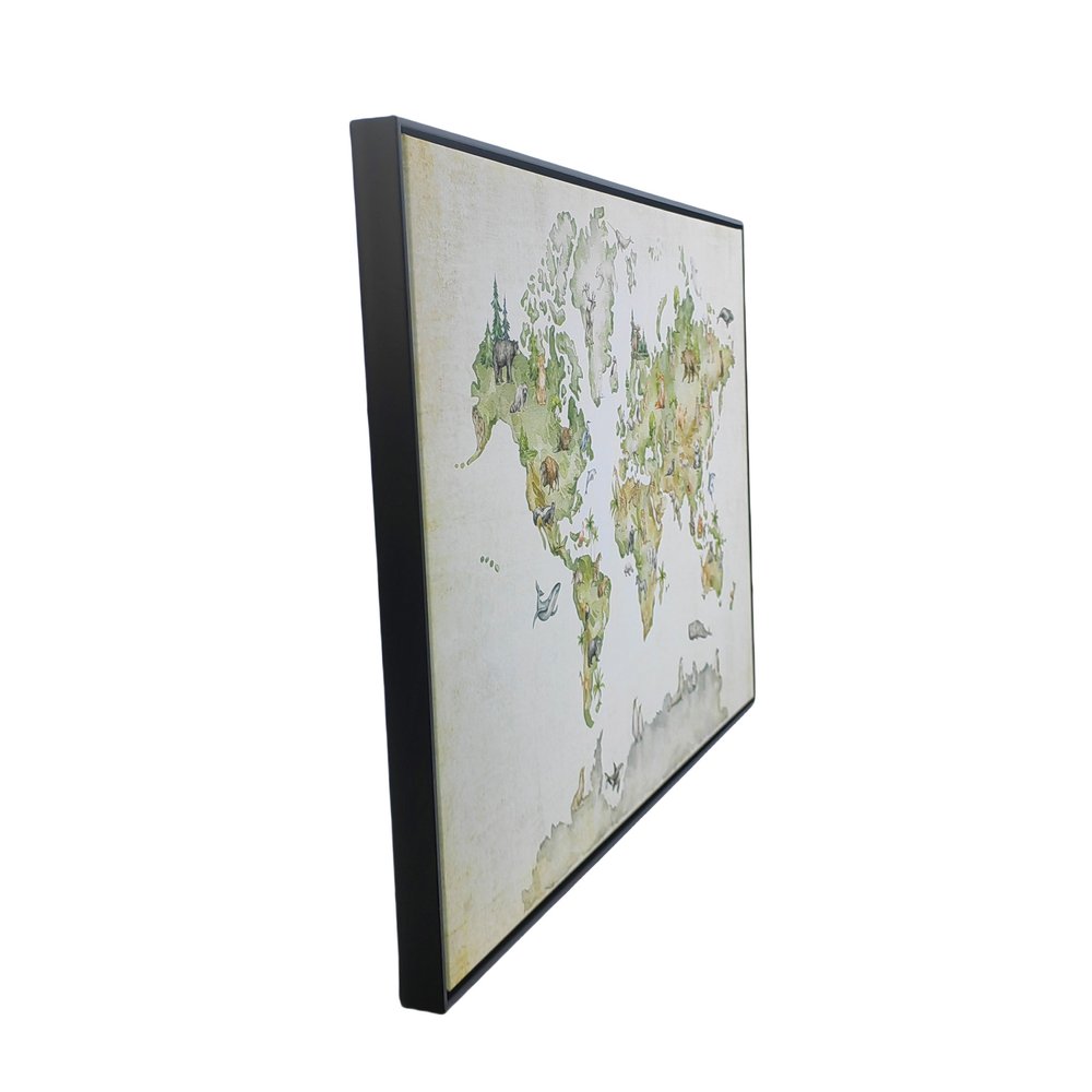 Animal World Map Black Floater Frame Print Wall Art