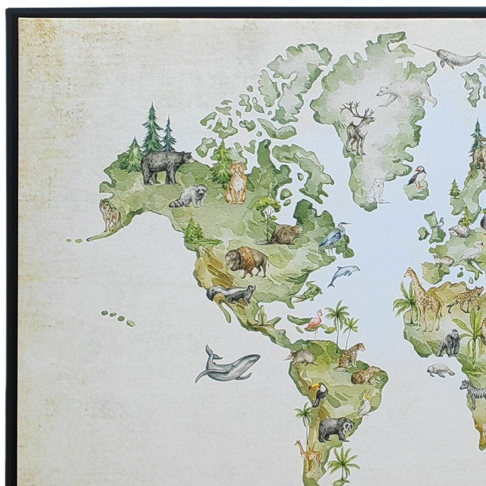 Animal World Map Black Floater Frame Print Wall Art