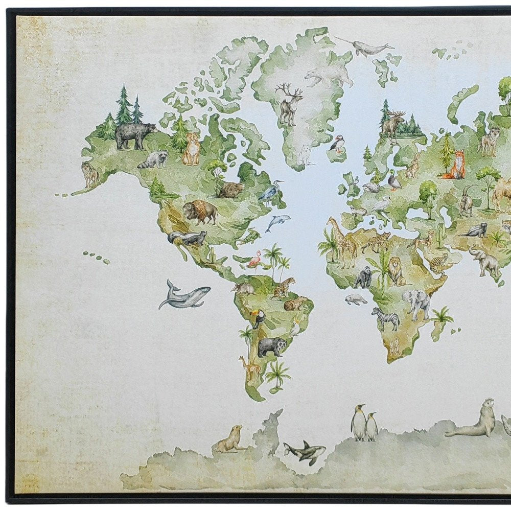 Animal World Map Black Floater Frame Print Wall Art