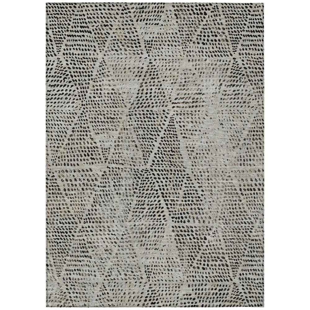 3' X 5' Gray Beige And Black Geometric Washable Indoor Outdoor Area Rug