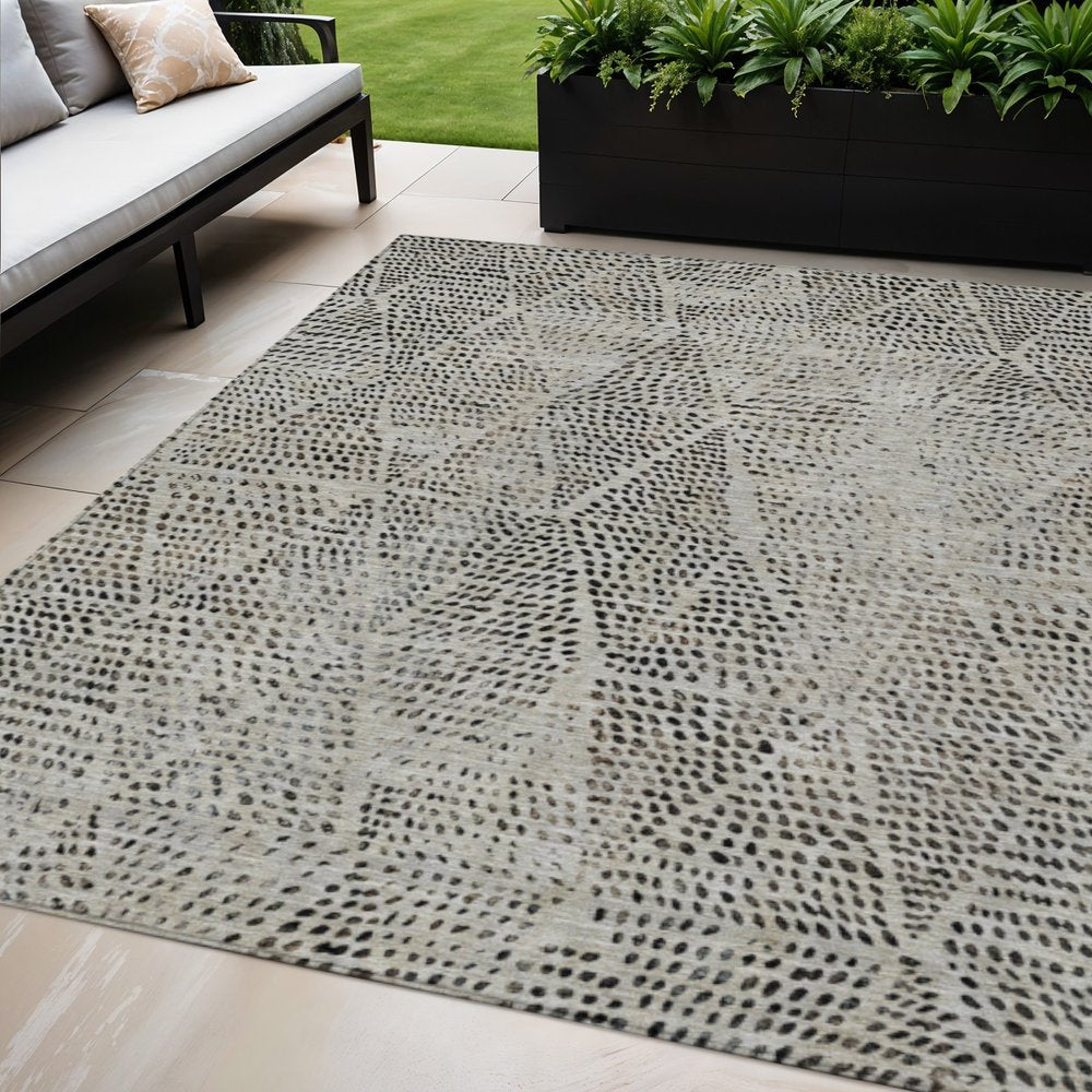 3' X 5' Gray Beige And Black Geometric Washable Indoor Outdoor Area Rug