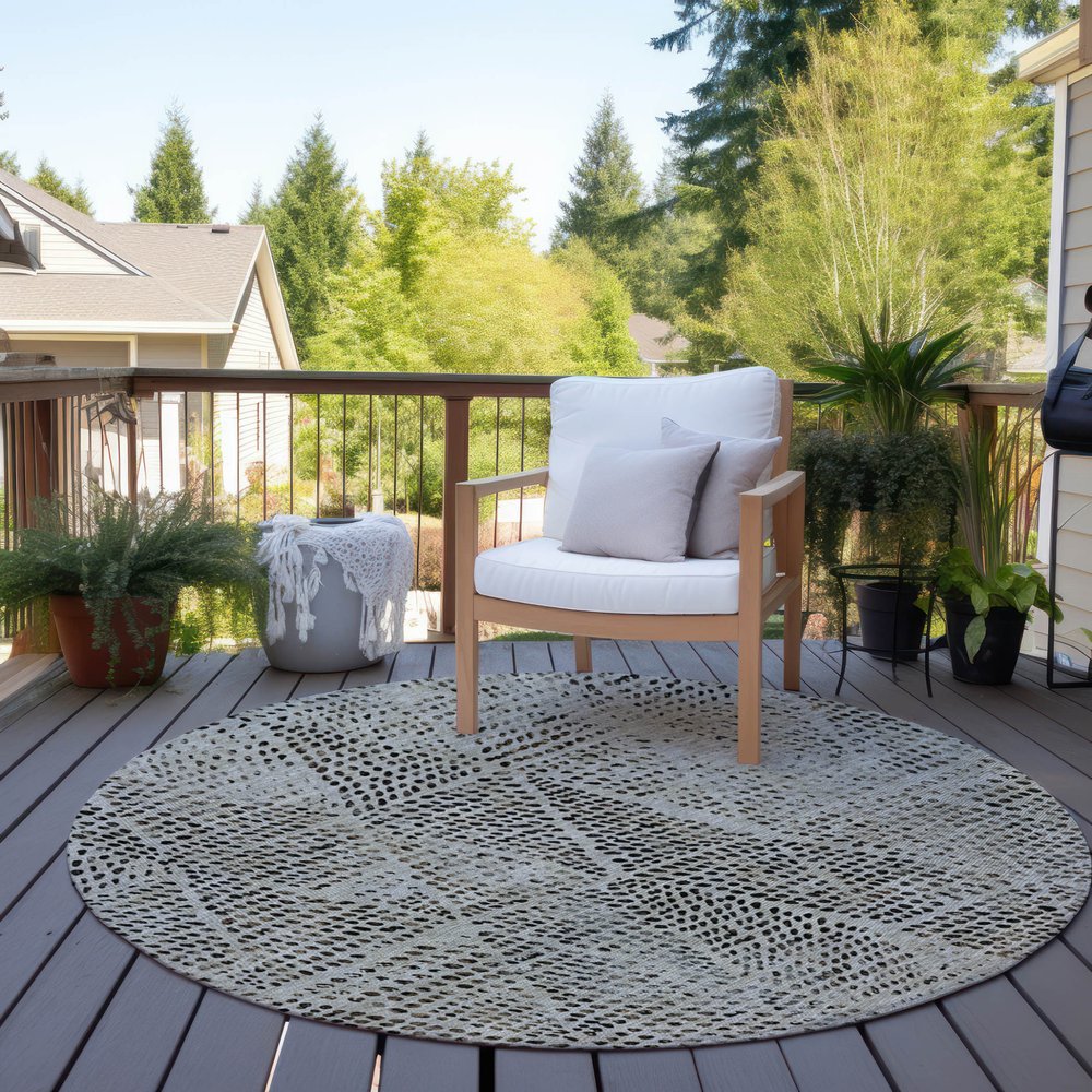 3' X 5' Gray Beige And Black Geometric Washable Indoor Outdoor Area Rug