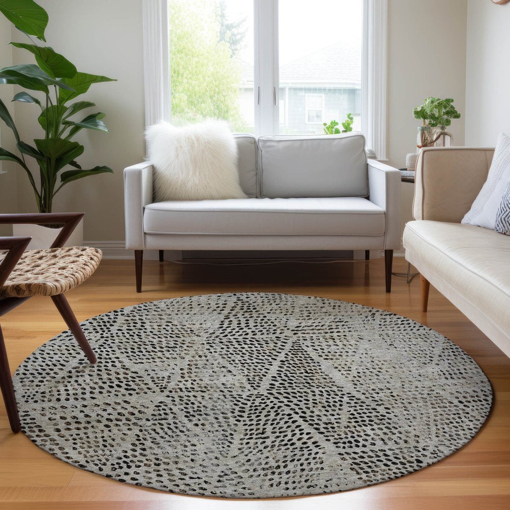 3' X 5' Gray Beige And Black Geometric Washable Indoor Outdoor Area Rug