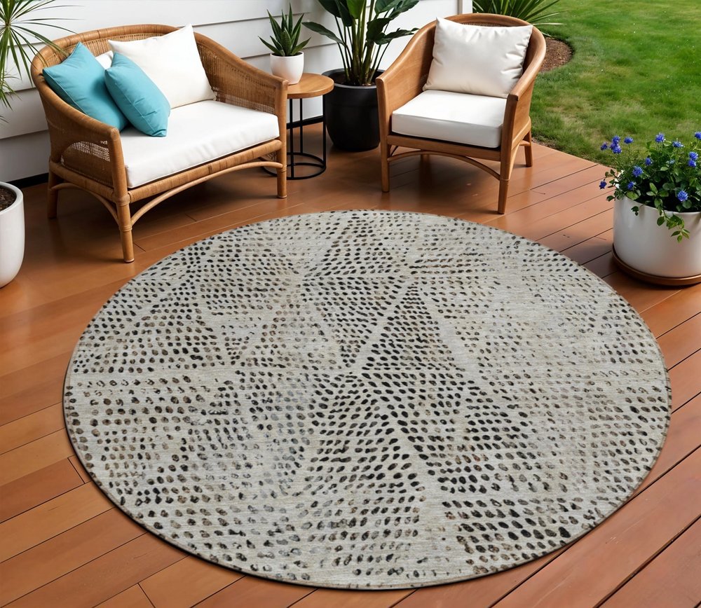 3' X 5' Gray Beige And Black Geometric Washable Indoor Outdoor Area Rug