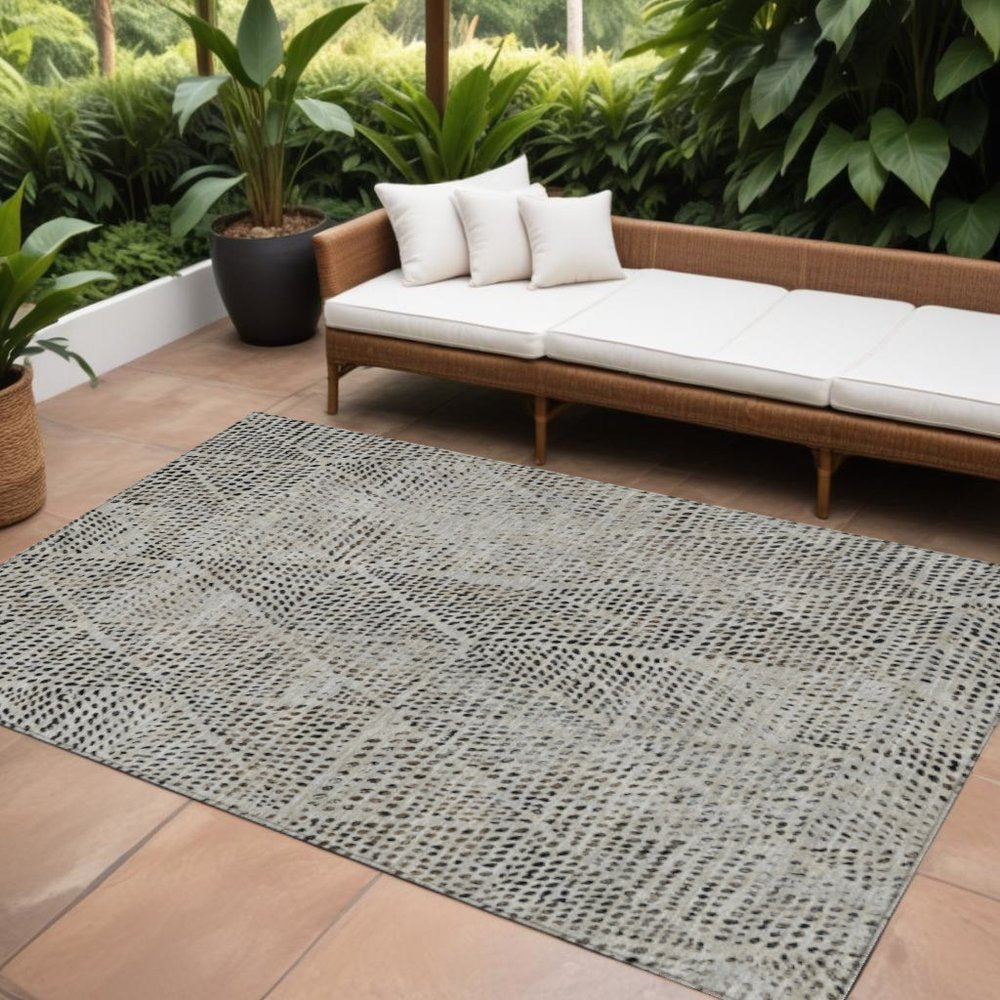 3' X 5' Gray Beige And Black Geometric Washable Indoor Outdoor Area Rug