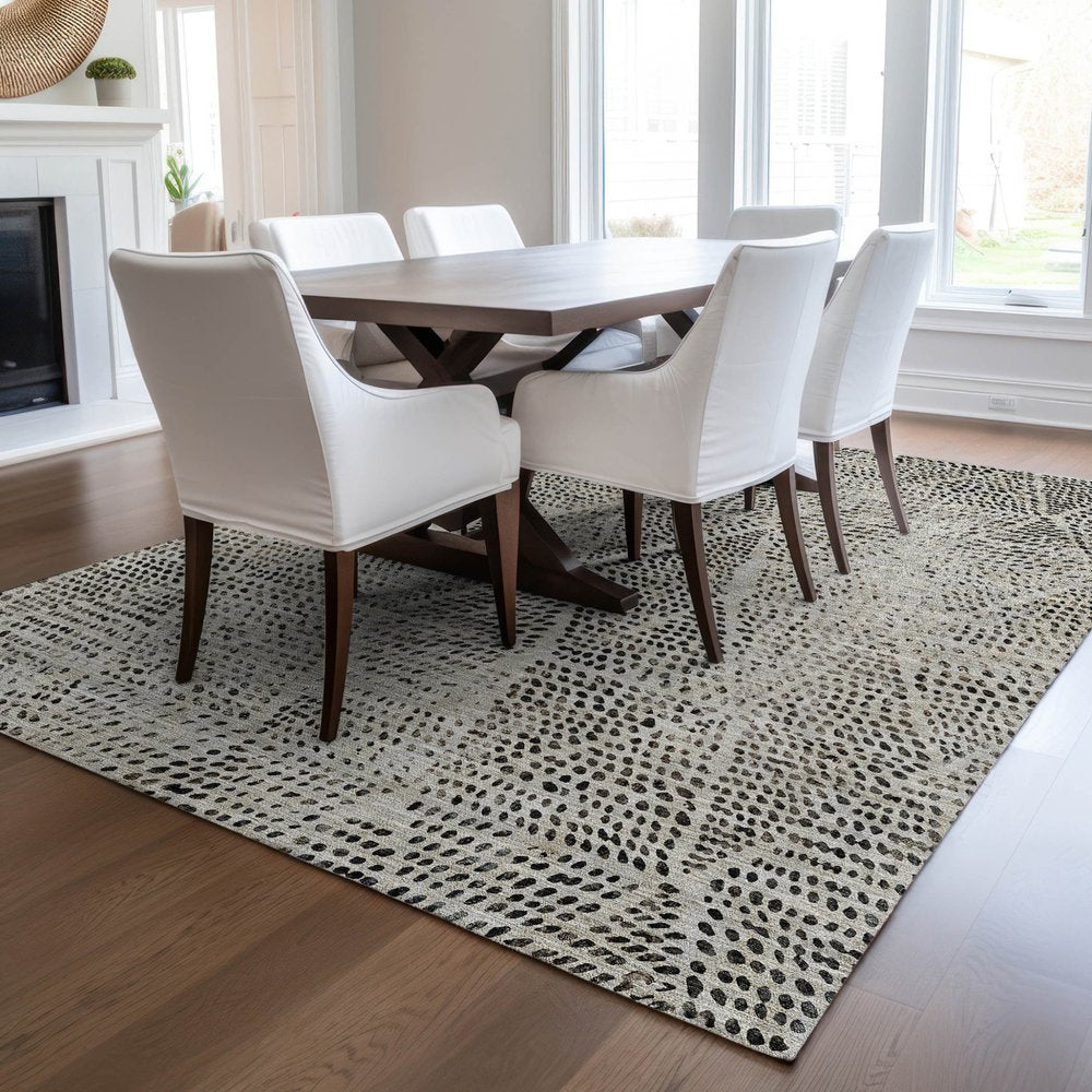 3' X 5' Gray Beige And Black Geometric Washable Indoor Outdoor Area Rug