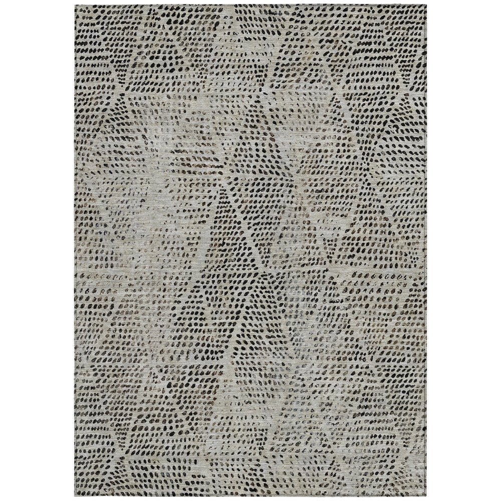 3' X 5' Gray Beige And Black Geometric Washable Indoor Outdoor Area Rug
