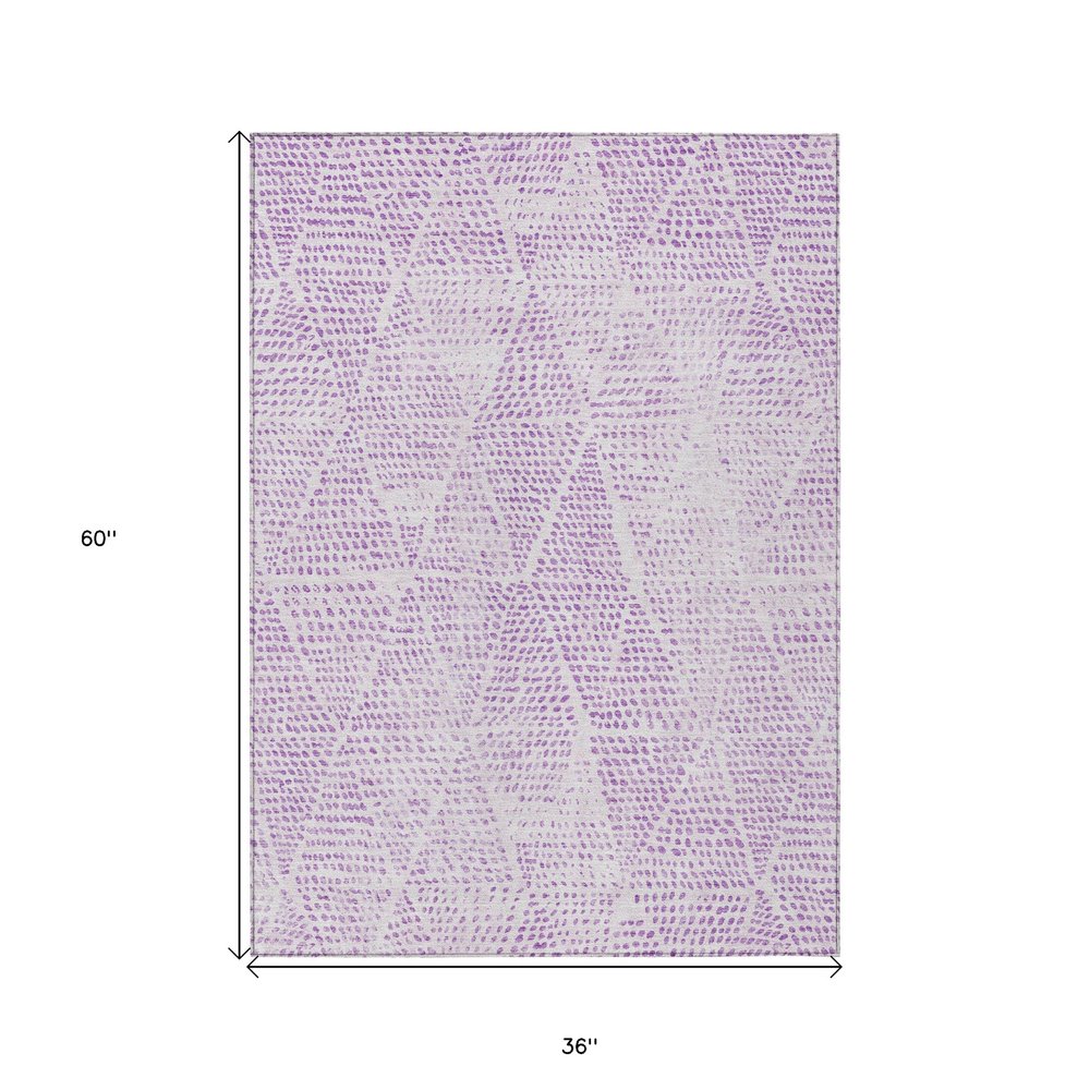 3' X 5' Purple And Ivory Geometric Washable Indoor Outdoor Area Rug