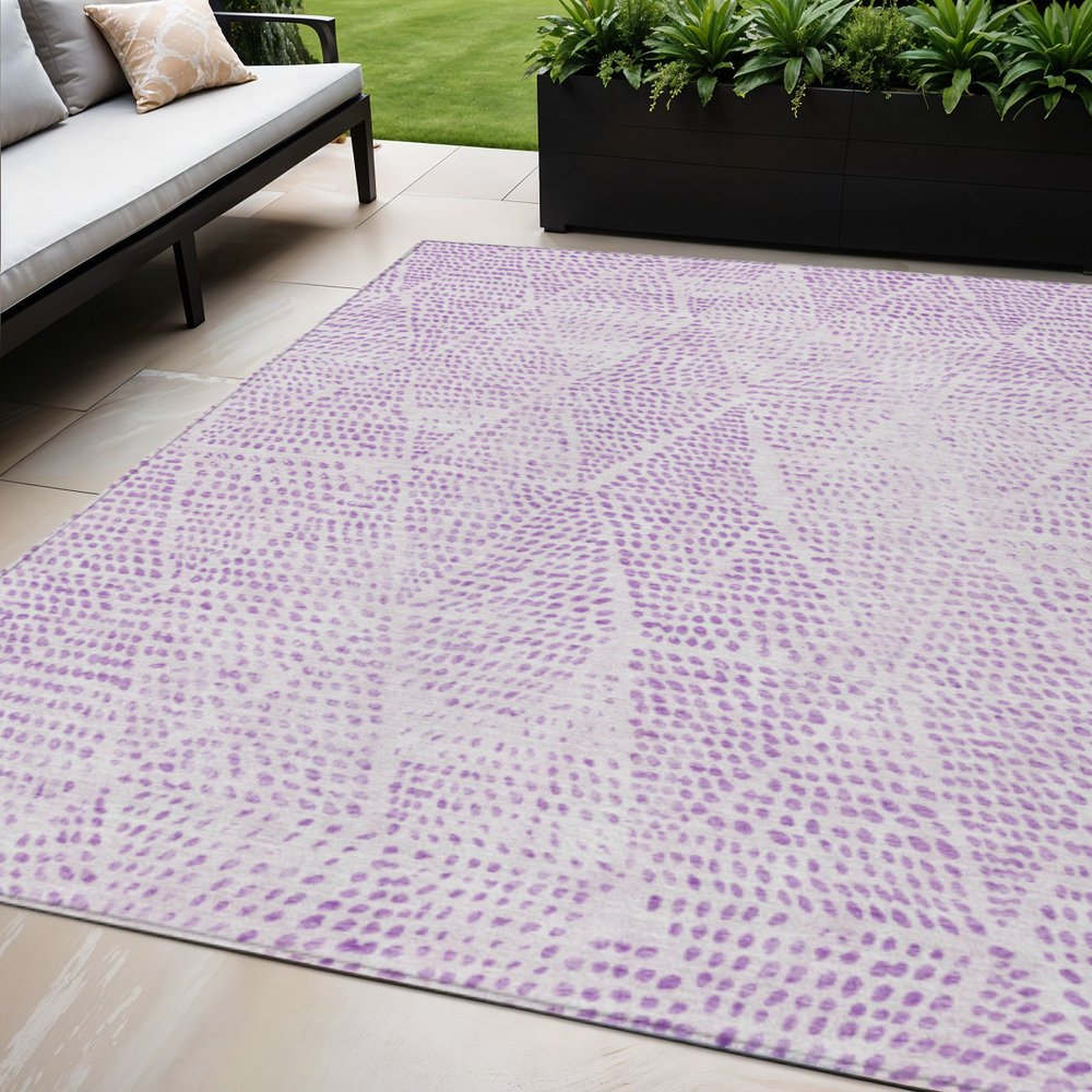 3' X 5' Purple And Ivory Geometric Washable Indoor Outdoor Area Rug