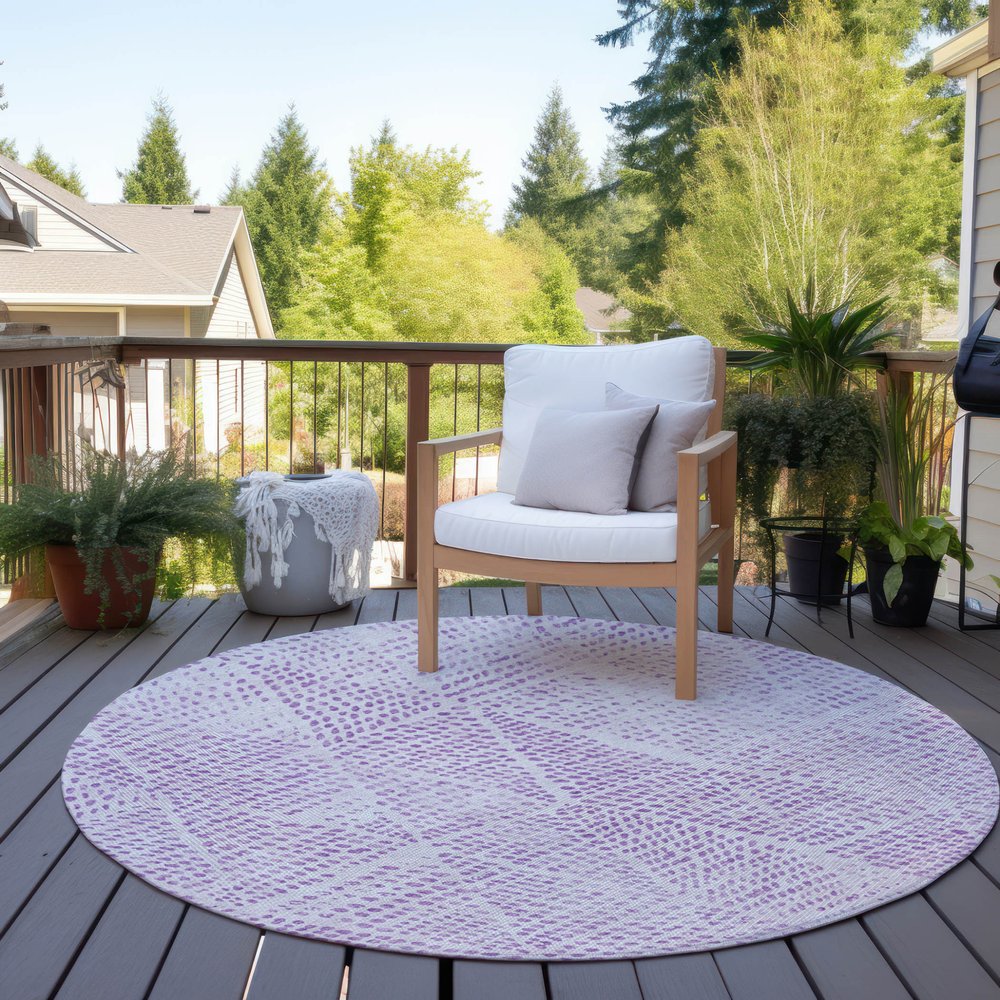 3' X 5' Purple And Ivory Geometric Washable Indoor Outdoor Area Rug