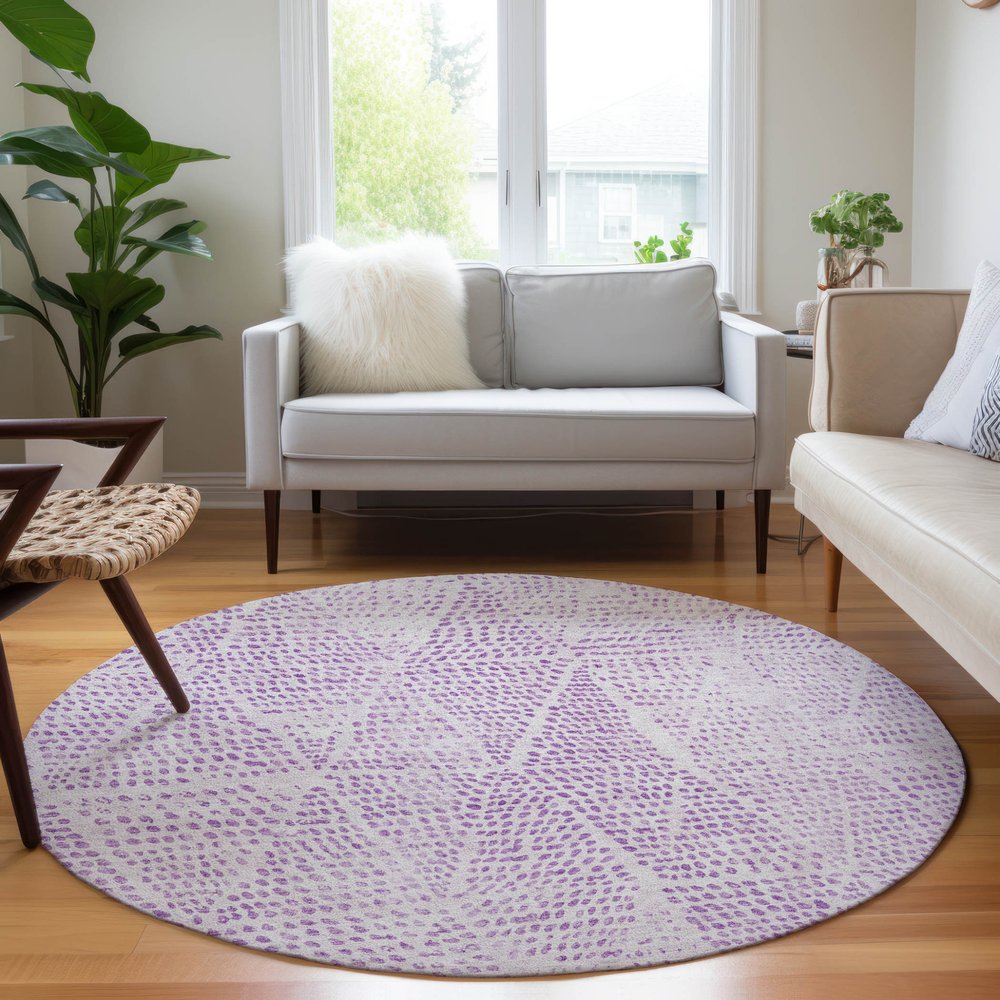 3' X 5' Purple And Ivory Geometric Washable Indoor Outdoor Area Rug