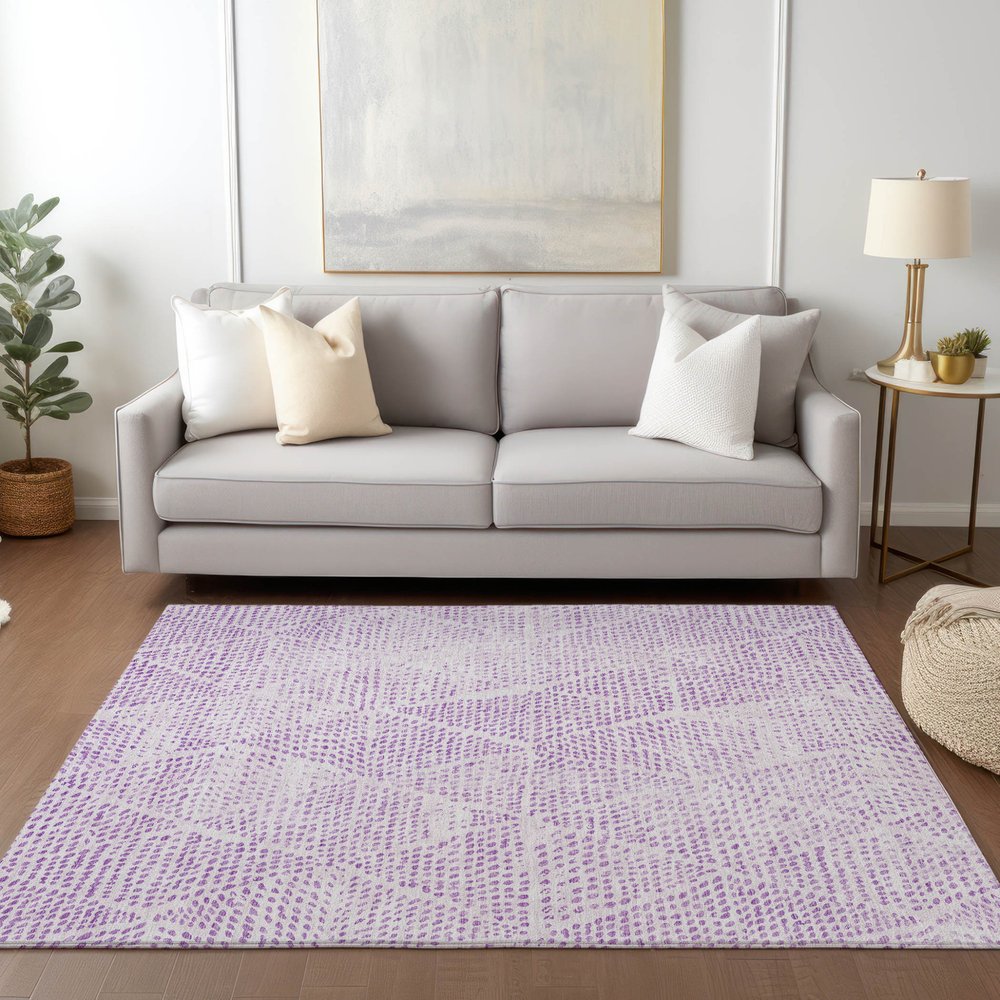 3' X 5' Purple And Ivory Geometric Washable Indoor Outdoor Area Rug