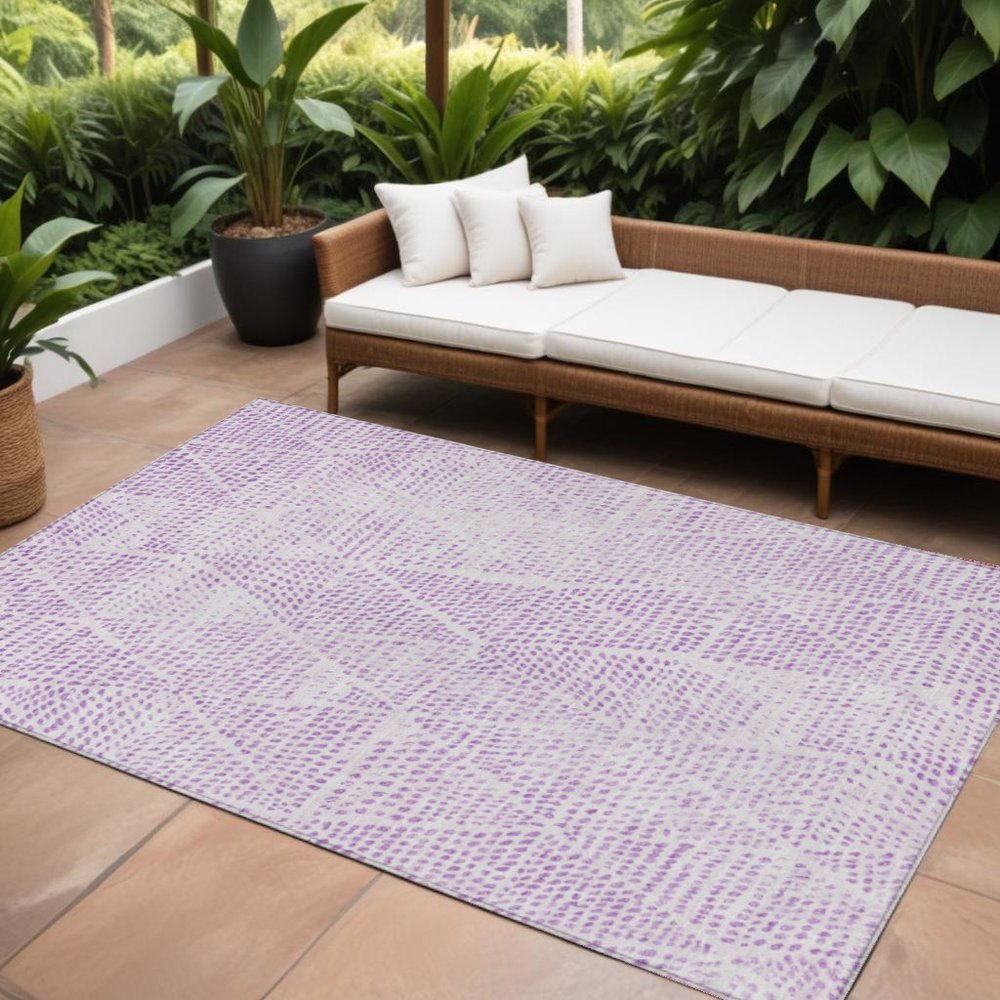 3' X 5' Purple And Ivory Geometric Washable Indoor Outdoor Area Rug