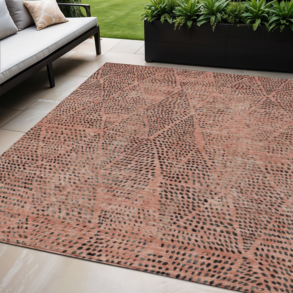 3' X 5' Salmon Charcoal And Beige Geometric Washable Indoor Outdoor Area Rug