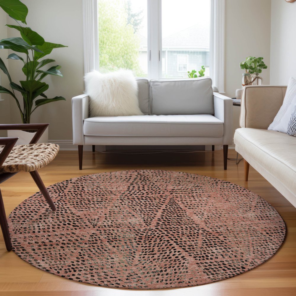 3' X 5' Salmon Charcoal And Beige Geometric Washable Indoor Outdoor Area Rug