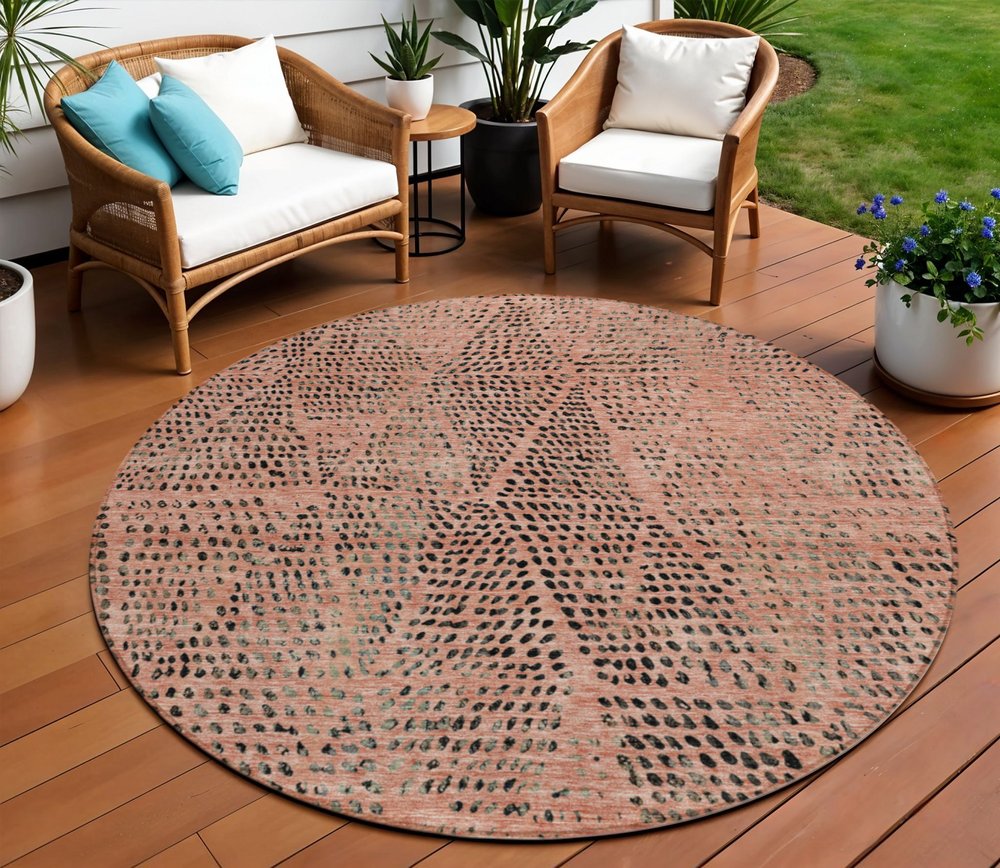 3' X 5' Salmon Charcoal And Beige Geometric Washable Indoor Outdoor Area Rug