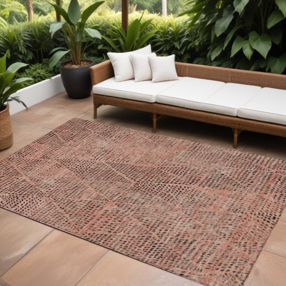3' X 5' Salmon Charcoal And Beige Geometric Washable Indoor Outdoor Area Rug