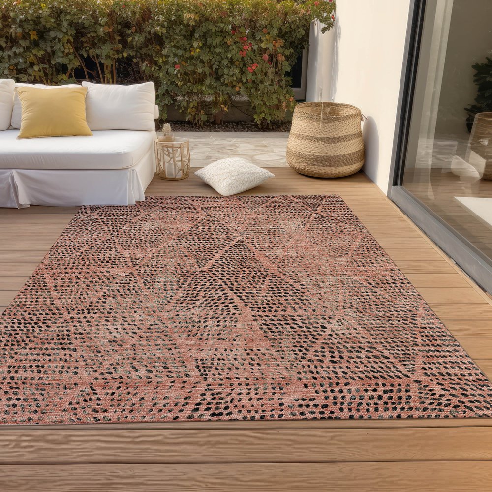 3' X 5' Salmon Charcoal And Beige Geometric Washable Indoor Outdoor Area Rug