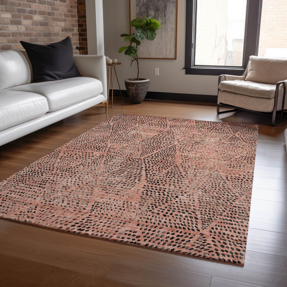 3' X 5' Salmon Charcoal And Beige Geometric Washable Indoor Outdoor Area Rug