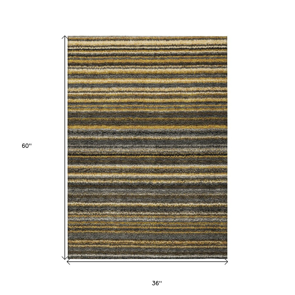 3' X 5' Gold Beige And Wheat Striped Washable Indoor Outdoor Area Rug