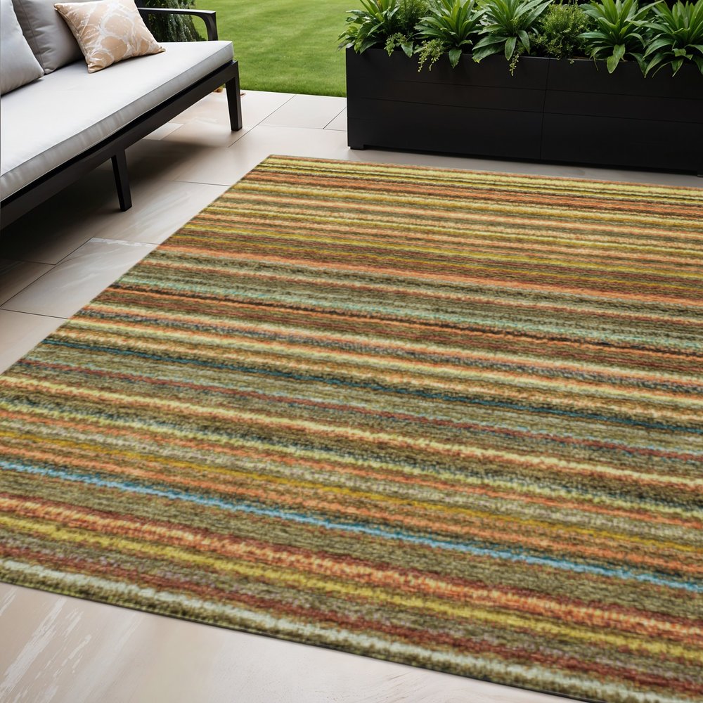 3' X 5' Gold Beige And Wheat Striped Washable Indoor Outdoor Area Rug