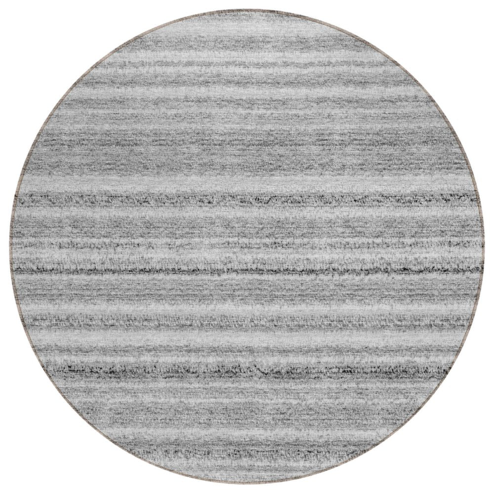 3' X 5' Gray Silver And Charcoal Striped Washable Indoor Outdoor Area Rug