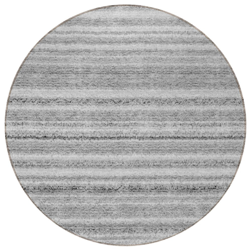 3' X 5' Gray Silver And Charcoal Striped Washable Indoor Outdoor Area Rug