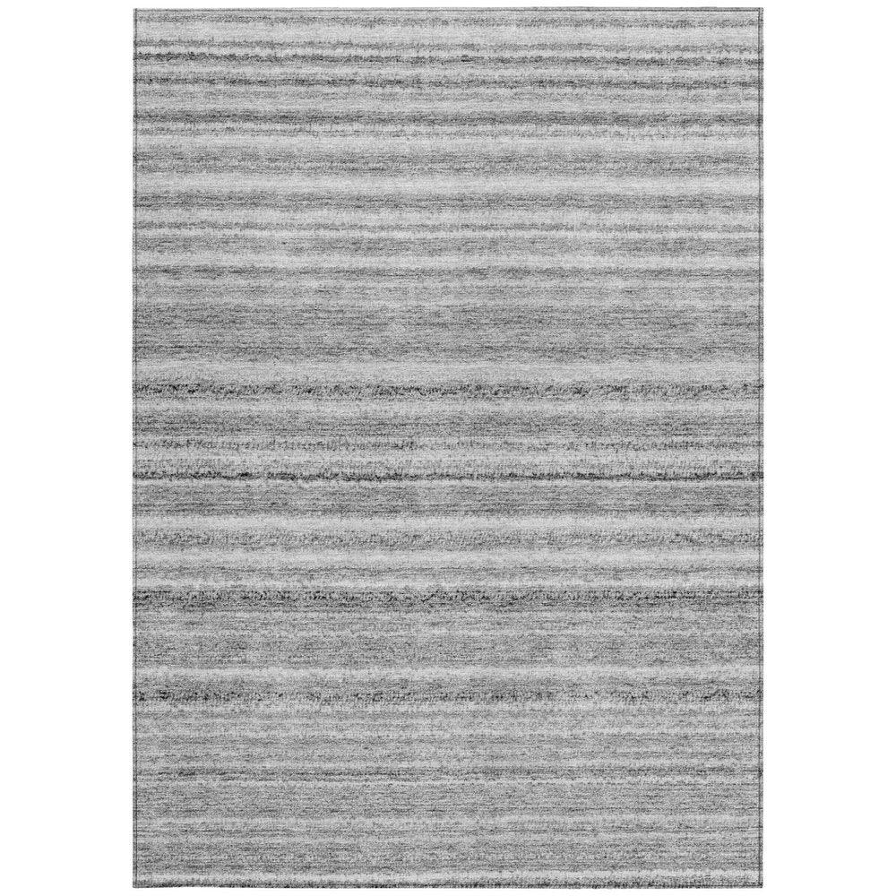 3' X 5' Gray Silver And Charcoal Striped Washable Indoor Outdoor Area Rug