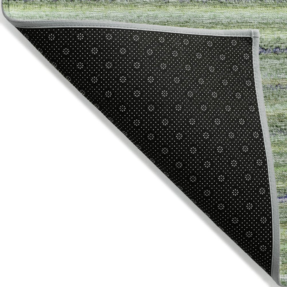 3' X 5' Artichoke Green And Olive Green Striped Washable Indoor Outdoor Area Rug