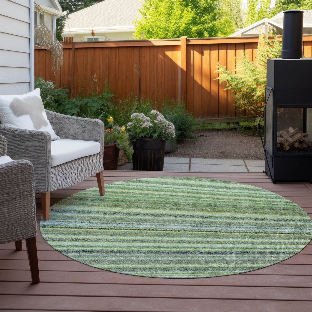3' X 5' Artichoke Green And Olive Green Striped Washable Indoor Outdoor Area Rug