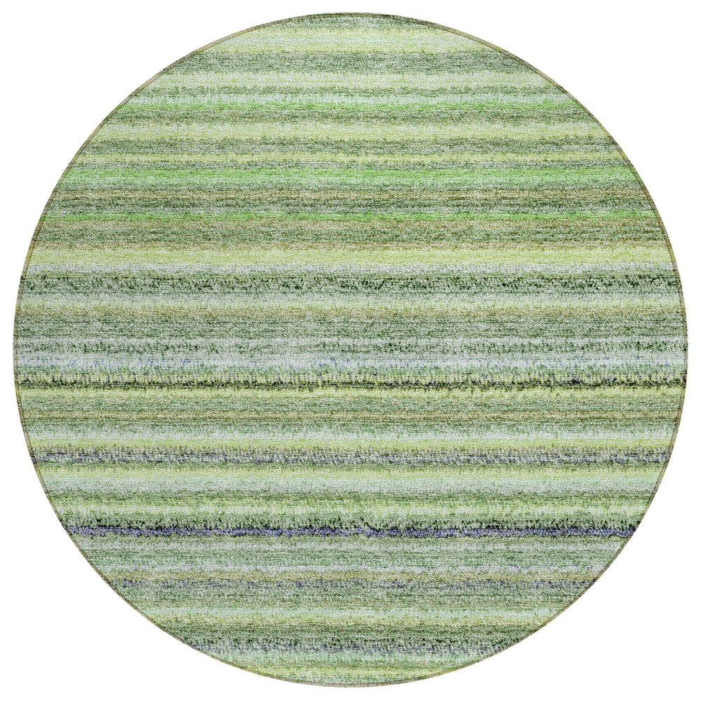 3' X 5' Artichoke Green And Olive Green Striped Washable Indoor Outdoor Area Rug