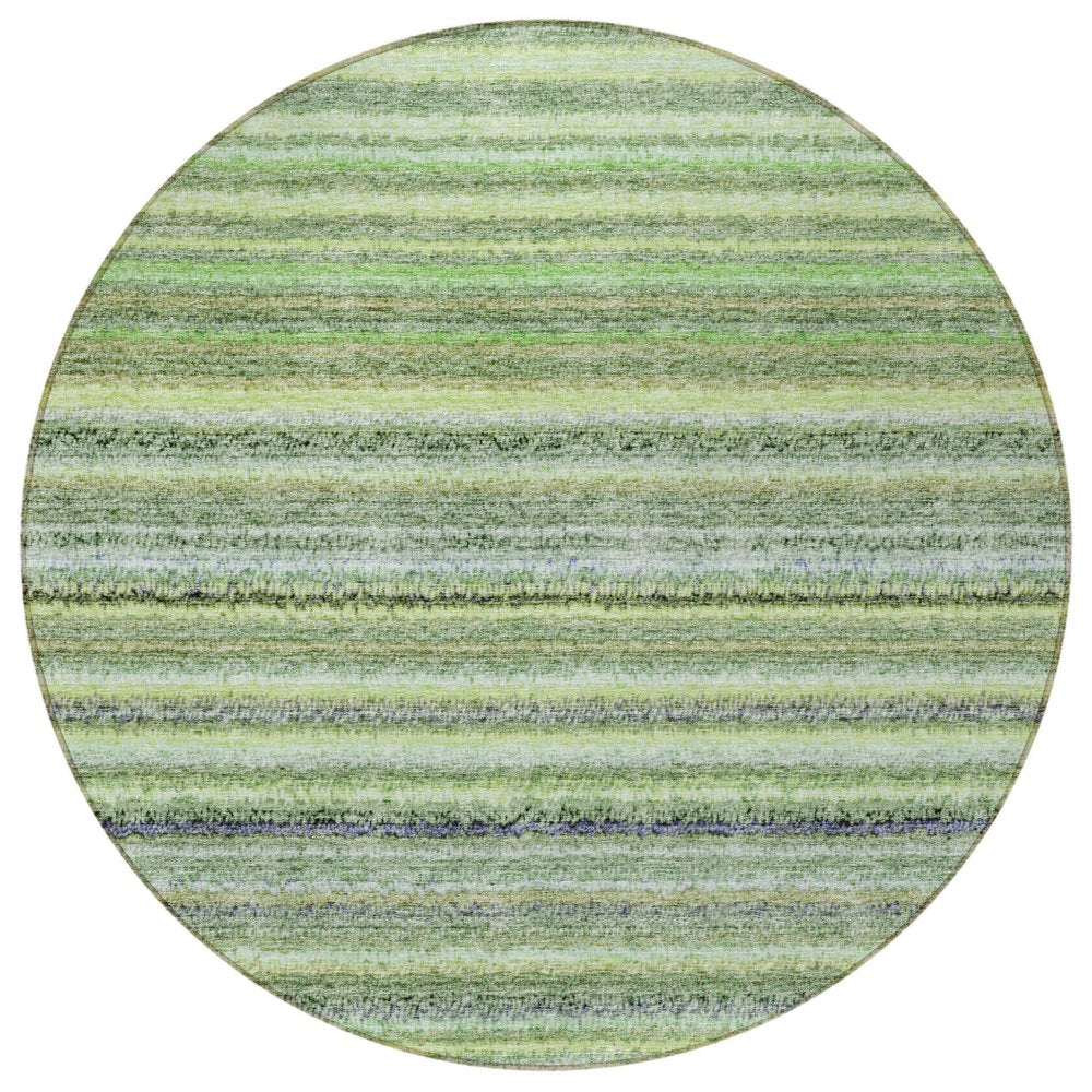 3' X 5' Artichoke Green And Olive Green Striped Washable Indoor Outdoor Area Rug